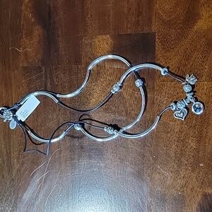 Lizzy James Black Leather Bracelet/ Necklace with Ornate Silver Toggle & Charms